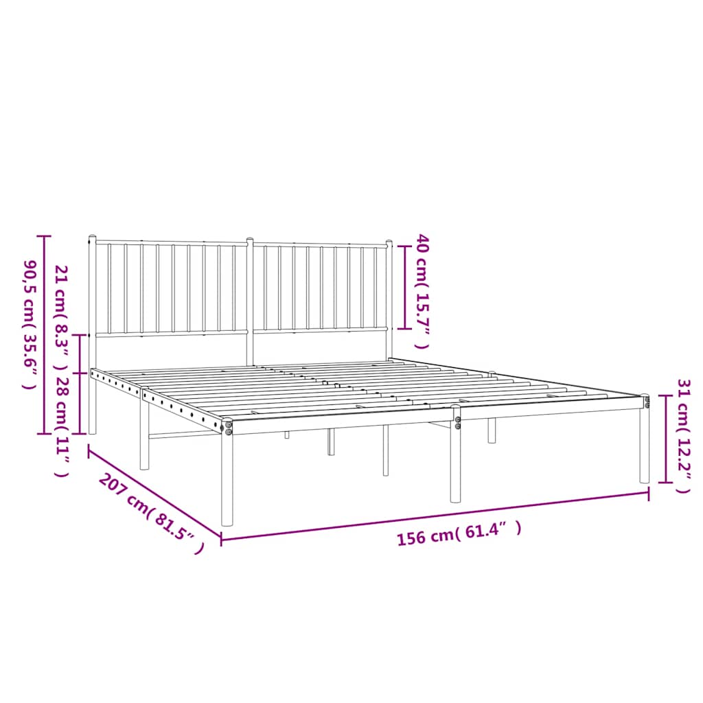 vidaXL Metal Bed Frame without Mattress with Headboard Black 150x200cm