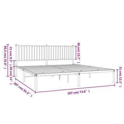 vidaXL Metal Bed Frame without Mattress with Headboard Black 180x200cm