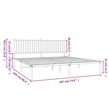 vidaXL Metal Bed Frame without Mattress with Headboard Black 183x213cm
