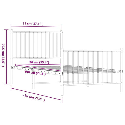 vidaXL Metal Bed Frame without Mattress with Footboard Black 90x190cm