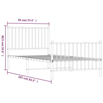 vidaXL Metal Bed Frame without Mattress with Footboard Black 90x200cm