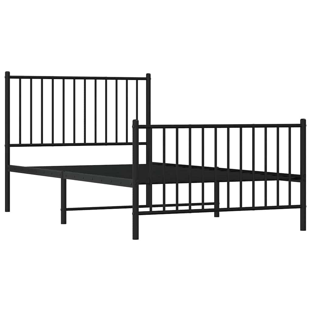 vidaXL Metal Bed Frame without Mattress with Footboard Black 100x190cm