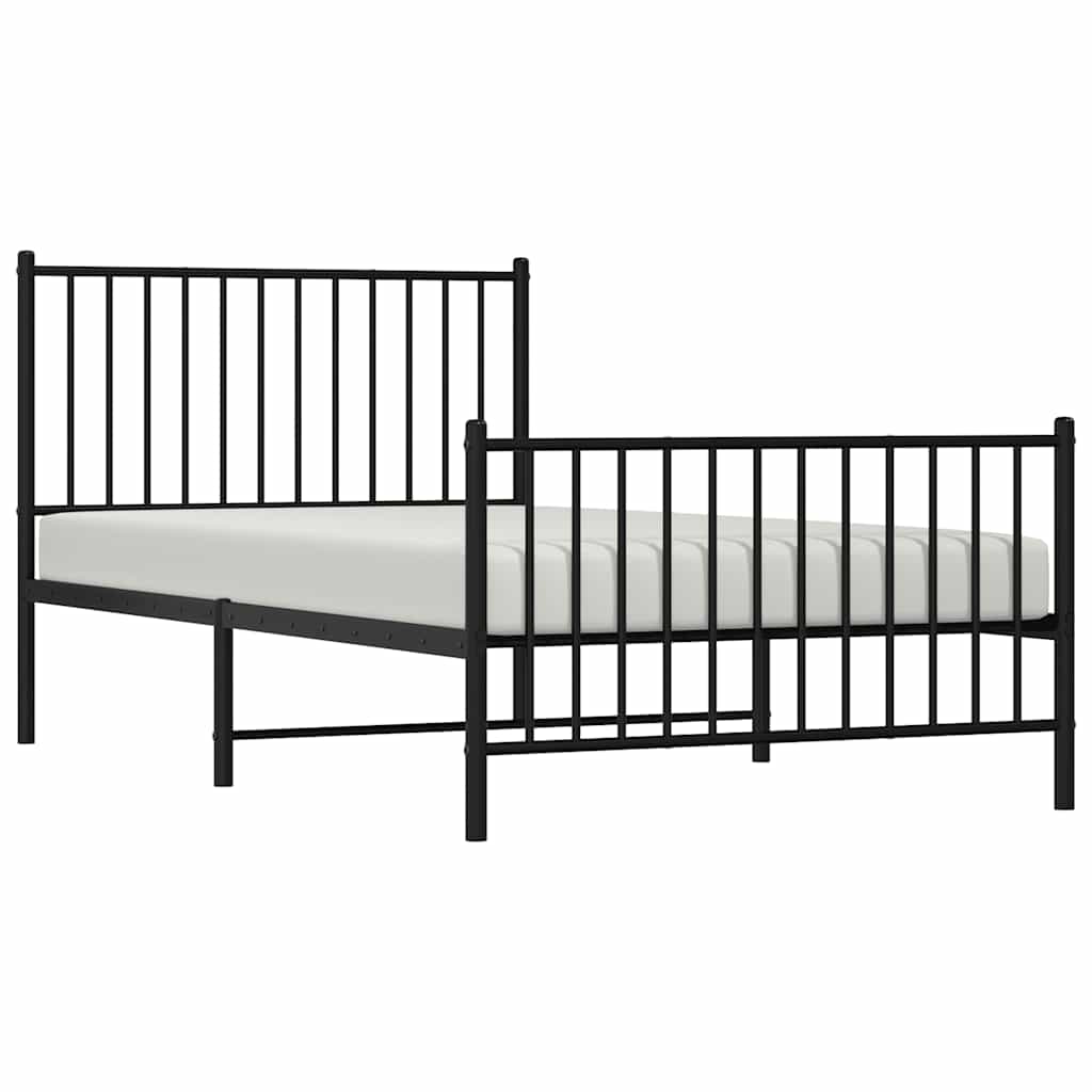 vidaXL Metal Bed Frame without Mattress with Footboard Black 100x190cm