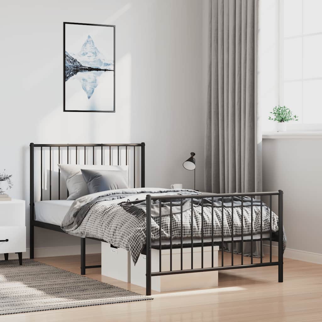 vidaXL Metal Bed Frame without Mattress with Footboard Black 100x190cm