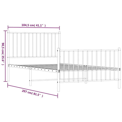 vidaXL Metal Bed Frame without Mattress with Footboard Black 100x200cm