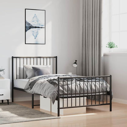 vidaXL Metal Bed Frame without Mattress with Footboard Black 100x200cm