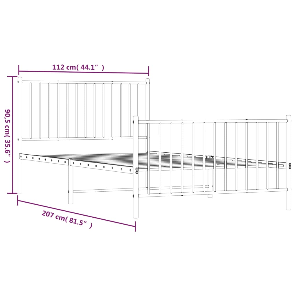 vidaXL Metal Bed Frame without Mattress with Footboard Black 107x203cm