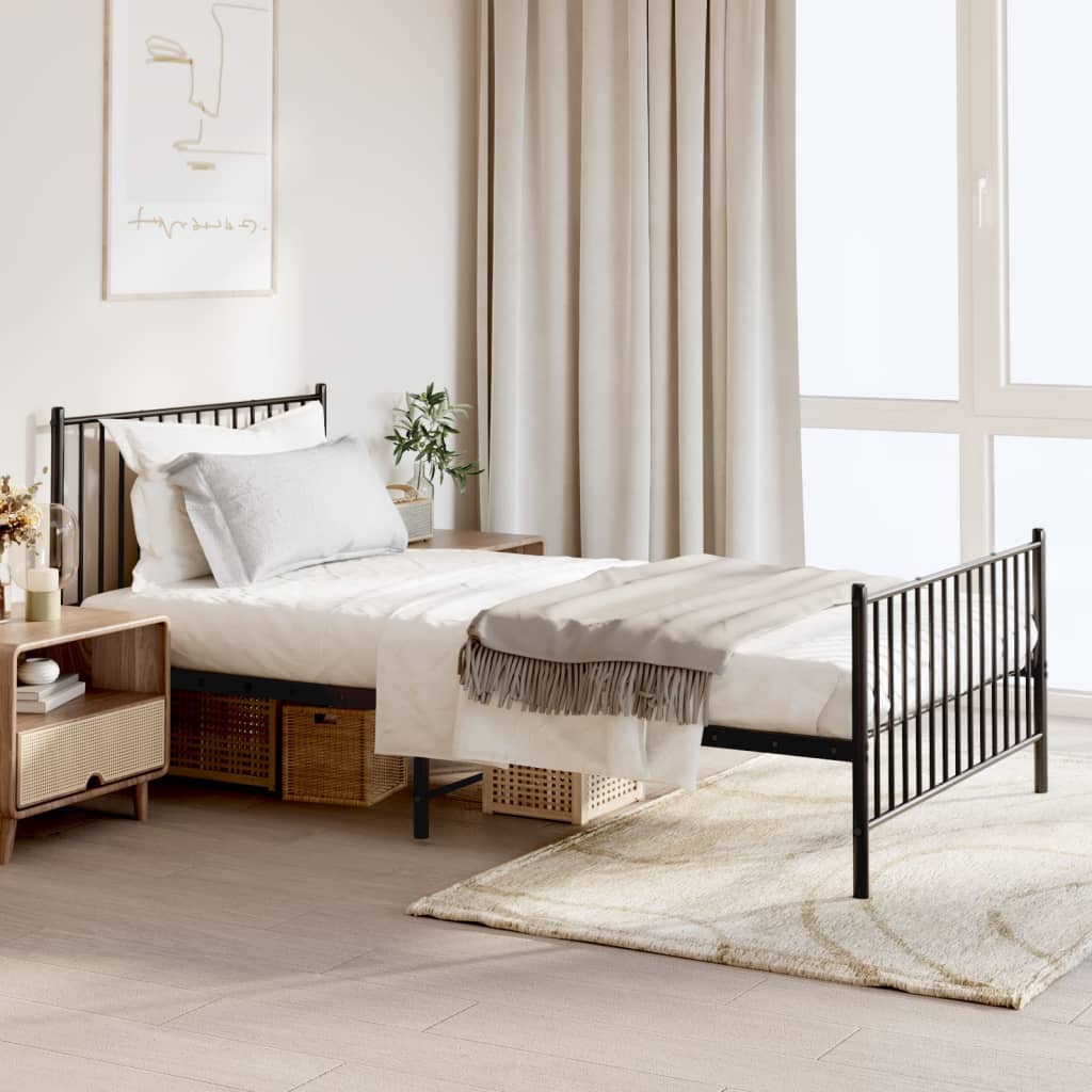 vidaXL Metal Bed Frame without Mattress with Footboard Black 107x203cm