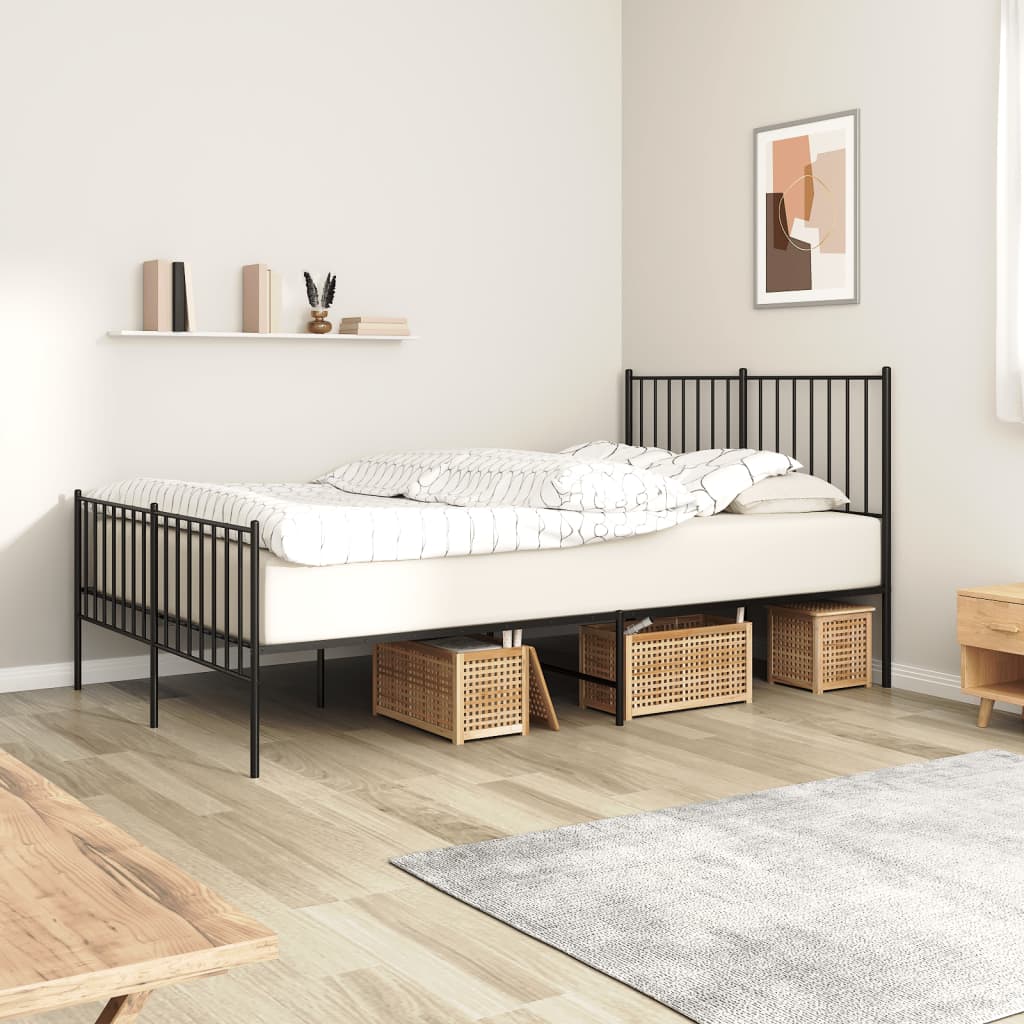 vidaXL Metal Bed Frame without Mattress with Footboard Black 120x190cm
