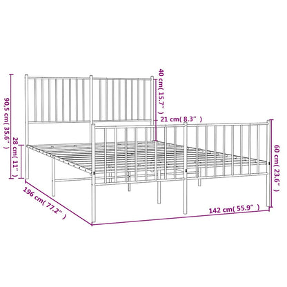 vidaXL Metal Bed Frame without Mattress with Footboard Black 135x190cm