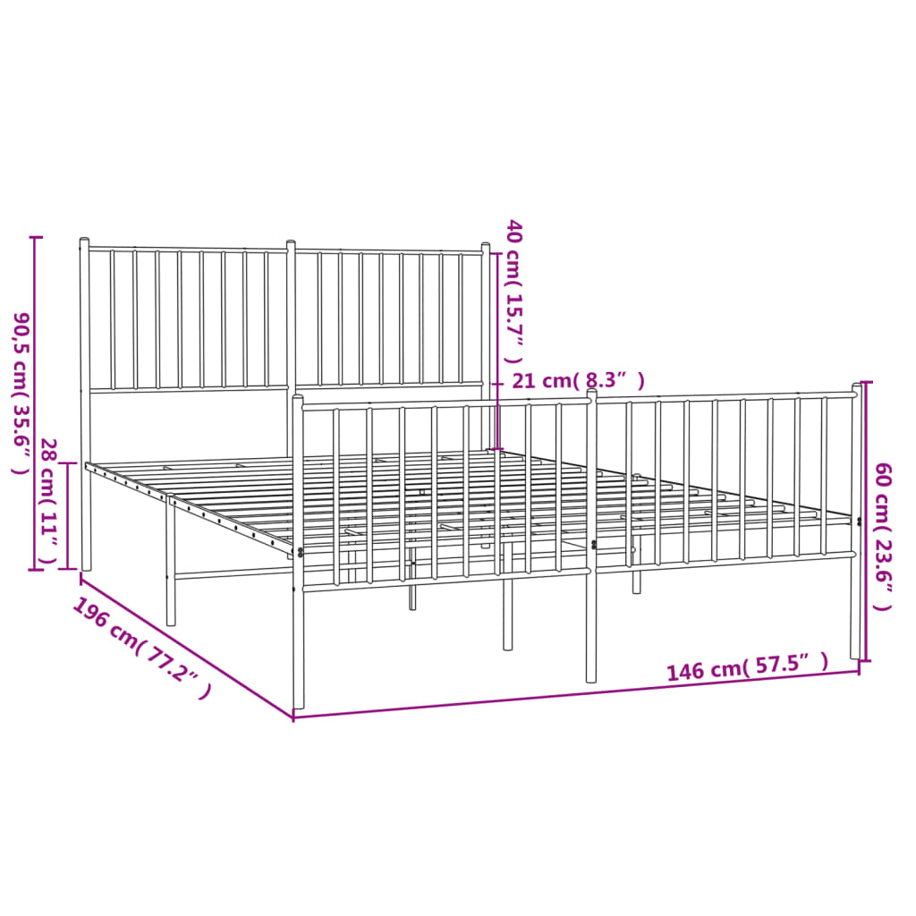 vidaXL Metal Bed Frame without Mattress with Footboard Black 140x190cm