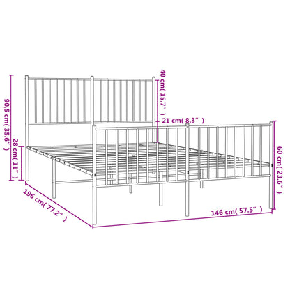 vidaXL Metal Bed Frame without Mattress with Footboard Black 140x190cm