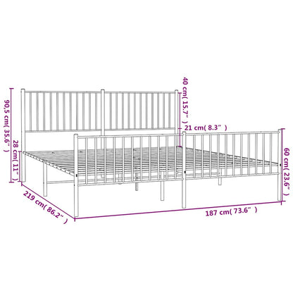 vidaXL Metal Bed Frame without Mattress with Footboard Black 183x213cm