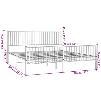 vidaXL Metal Bed Frame without Mattress with Footboard Black 193x203cm