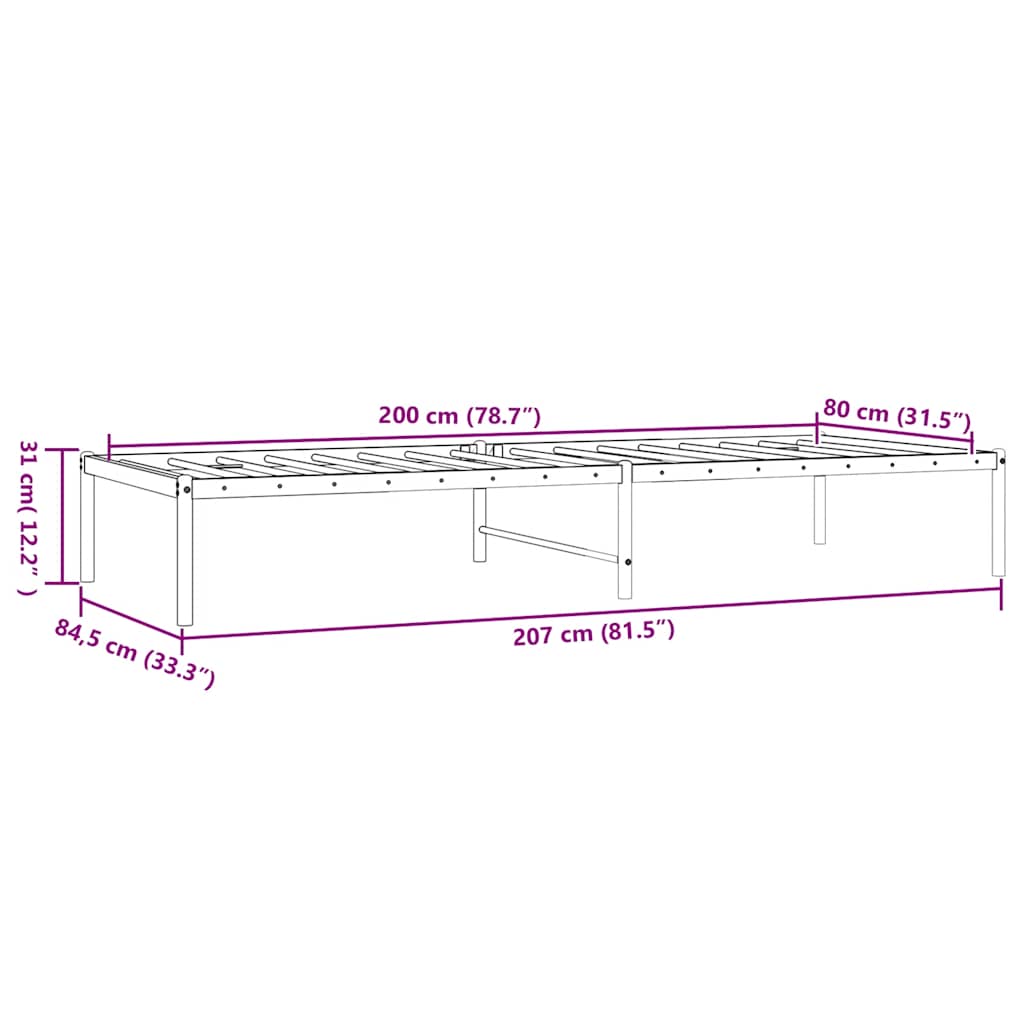 vidaXL Metal Bed Frame without Mattress White 80x200cm