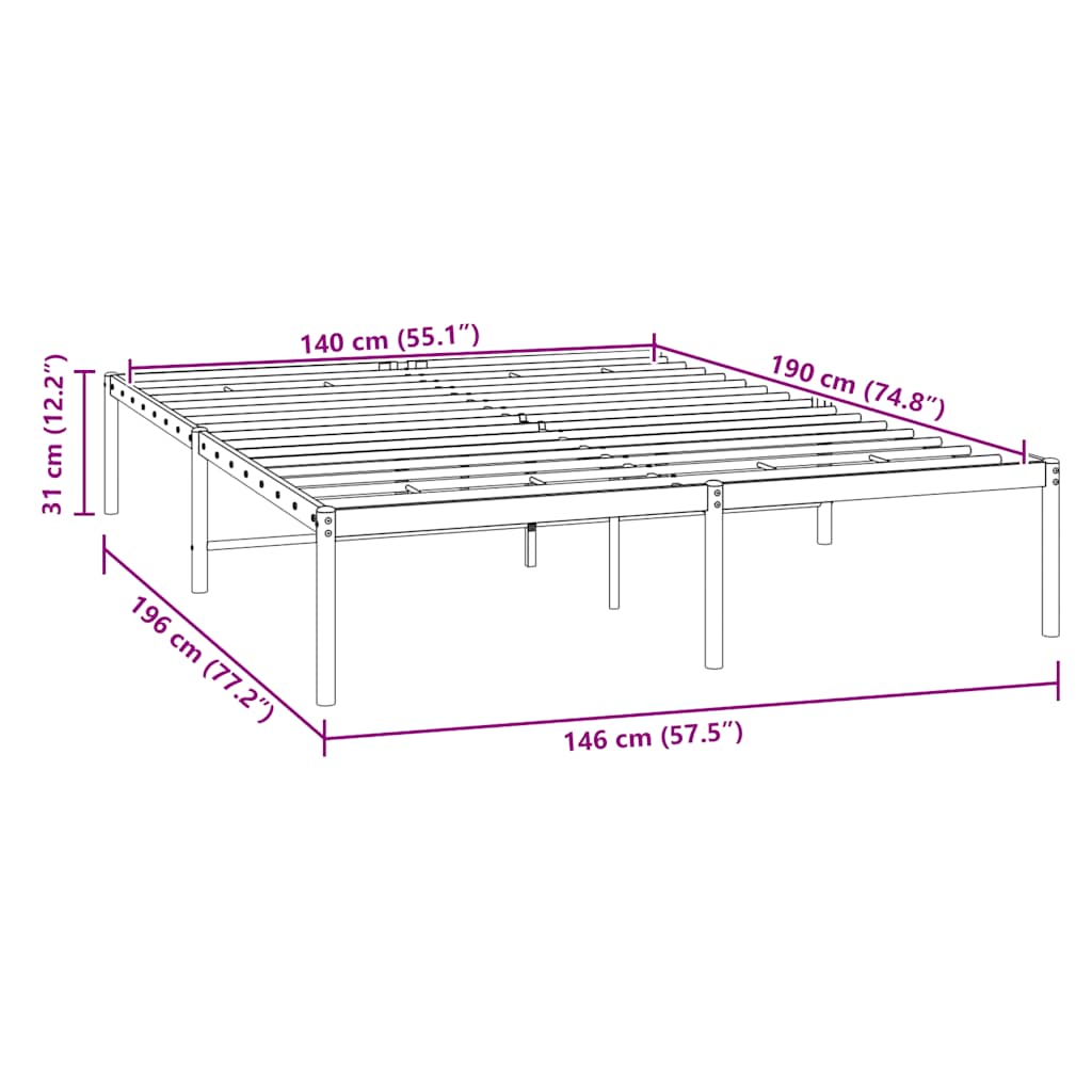 vidaXL Metal Bed Frame without Mattress White 140x190cm
