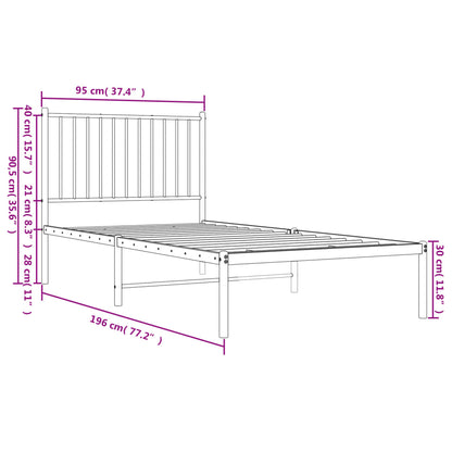 vidaXL Metal Bed Frame without Mattress with Headboard White 90x190cm