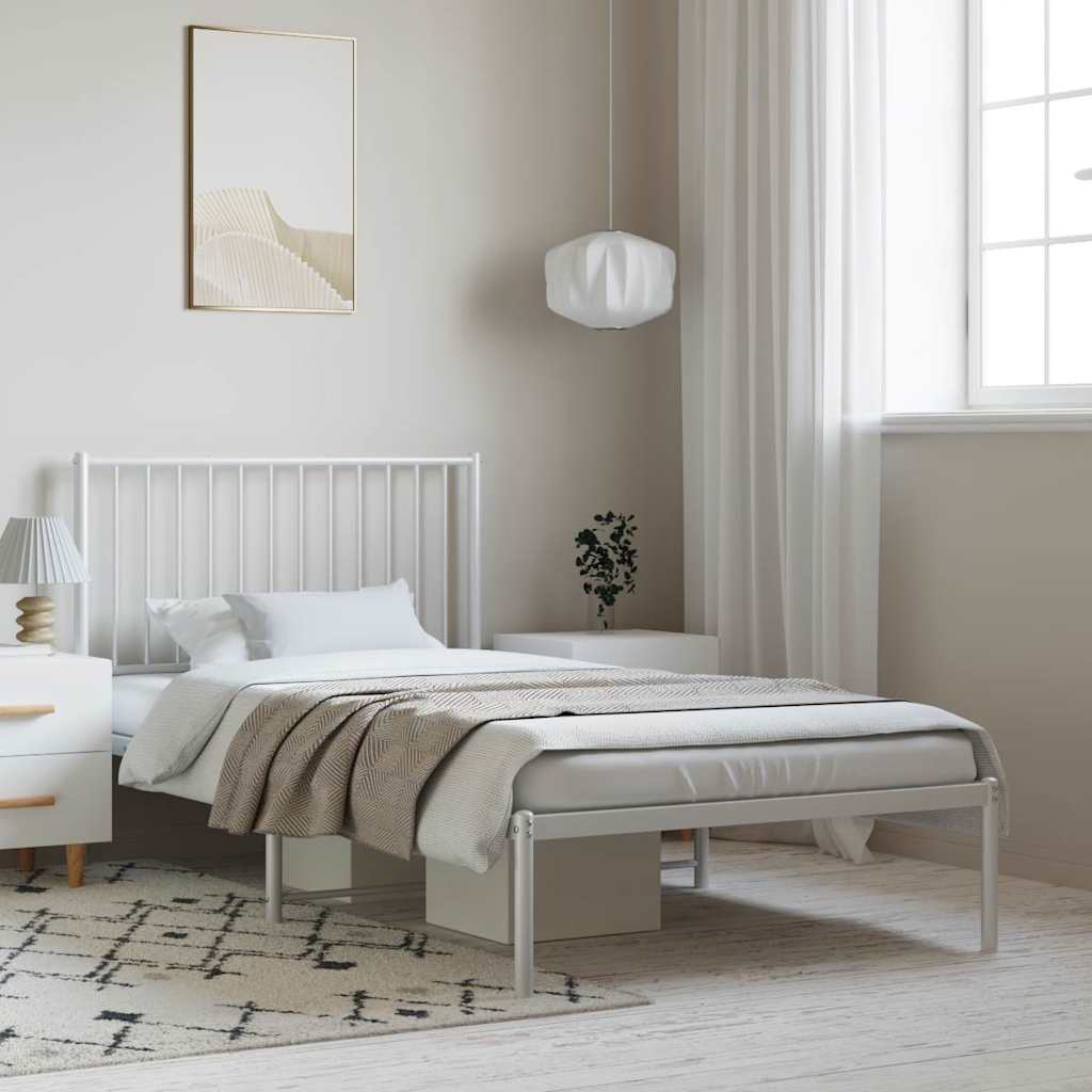 vidaXL Metal Bed Frame without Mattress with Headboard White 100x190cm
