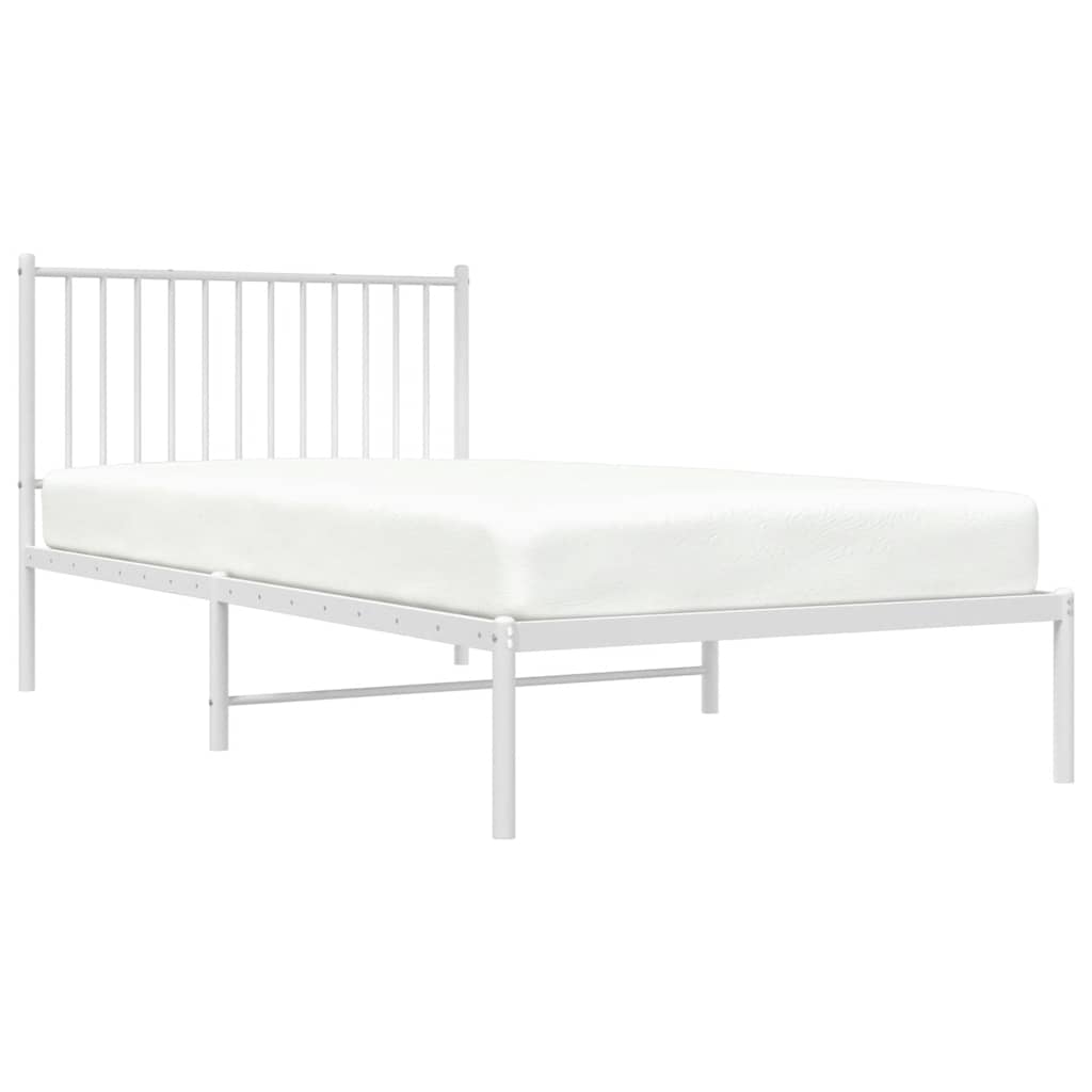 vidaXL Metal Bed Frame without Mattress with Headboard White 100x200cm