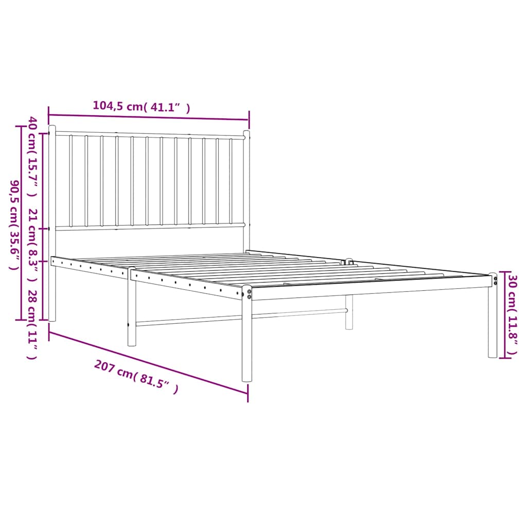 vidaXL Metal Bed Frame without Mattress with Headboard White 100x200cm