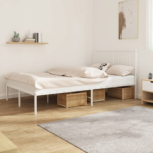 vidaXL Metal Bed Frame without Mattress with Headboard White 120x200cm
