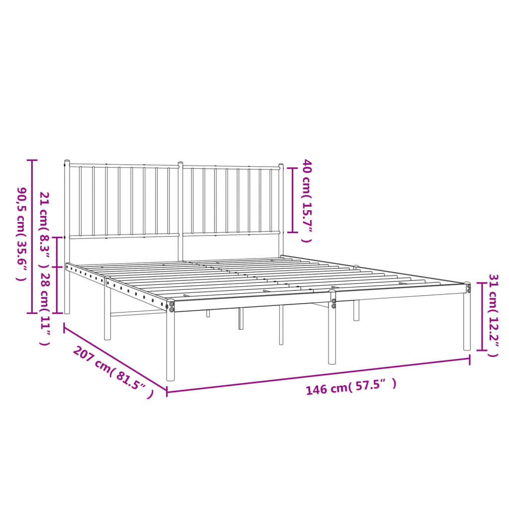 vidaXL Metal Bed Frame without Mattress with Headboard White 140x200cm