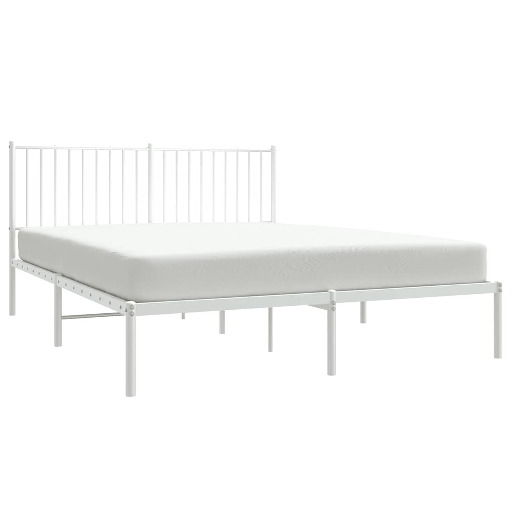 vidaXL Metal Bed Frame without Mattress with Headboard White 150x200cm