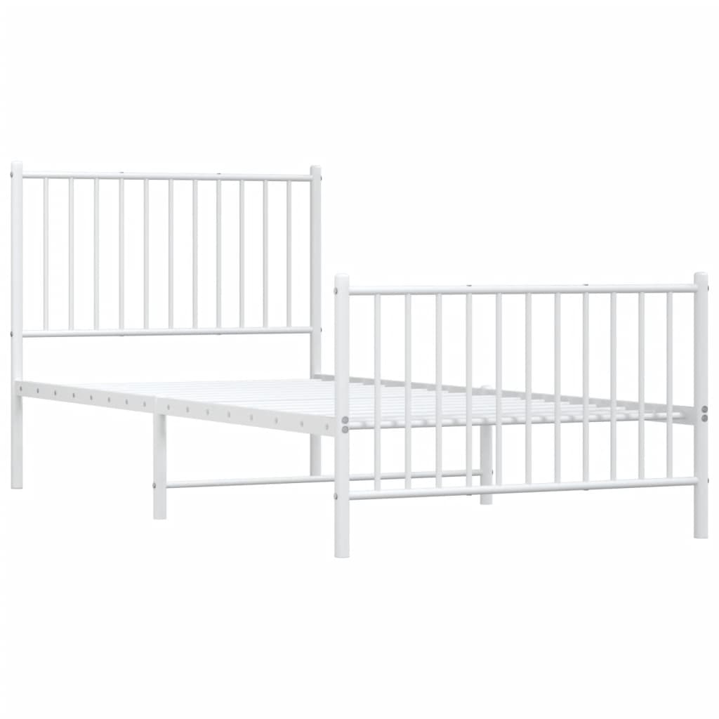 vidaXL Metal Bed Frame without Mattress with Footboard White 90x200cm