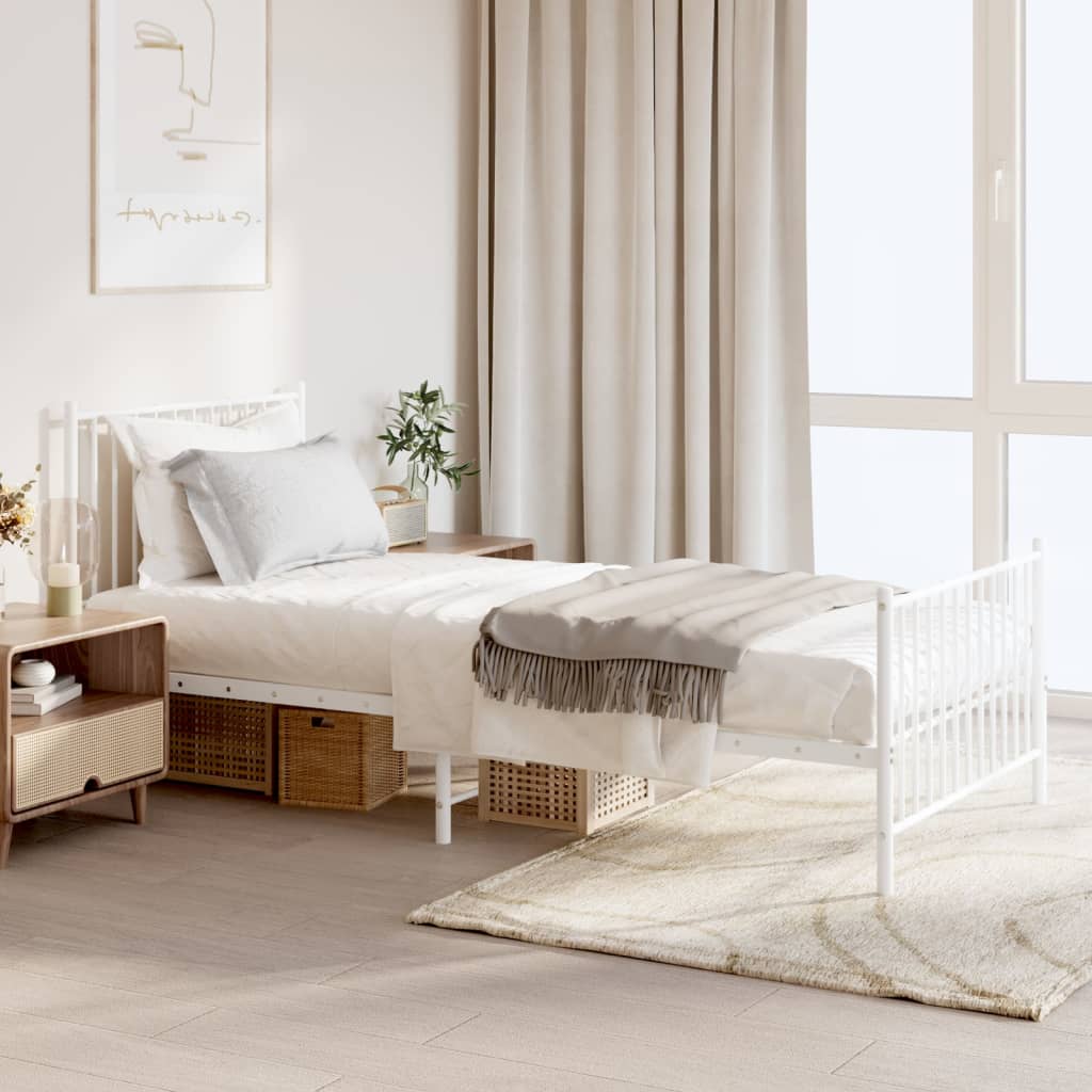 vidaXL Metal Bed Frame without Mattress with Footboard White 90x200cm