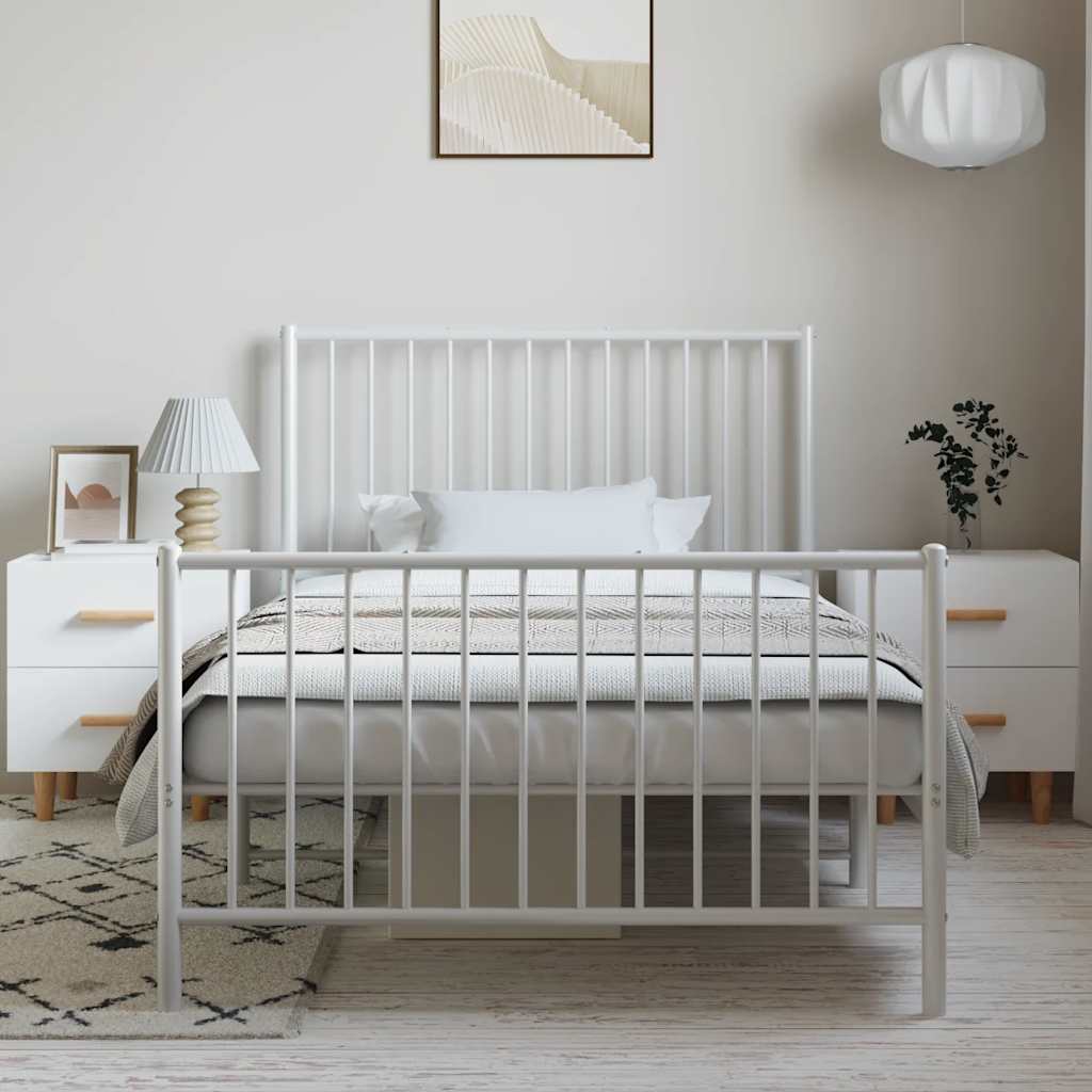 vidaXL Metal Bed Frame without Mattress with Footboard White 100x190cm