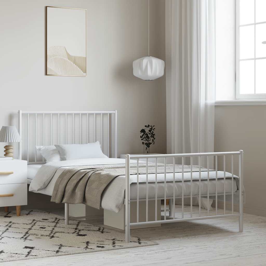 vidaXL Metal Bed Frame without Mattress with Footboard White 100x190cm