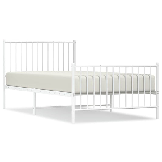 vidaXL Metal Bed Frame without Mattress with Footboard White 100x200cm