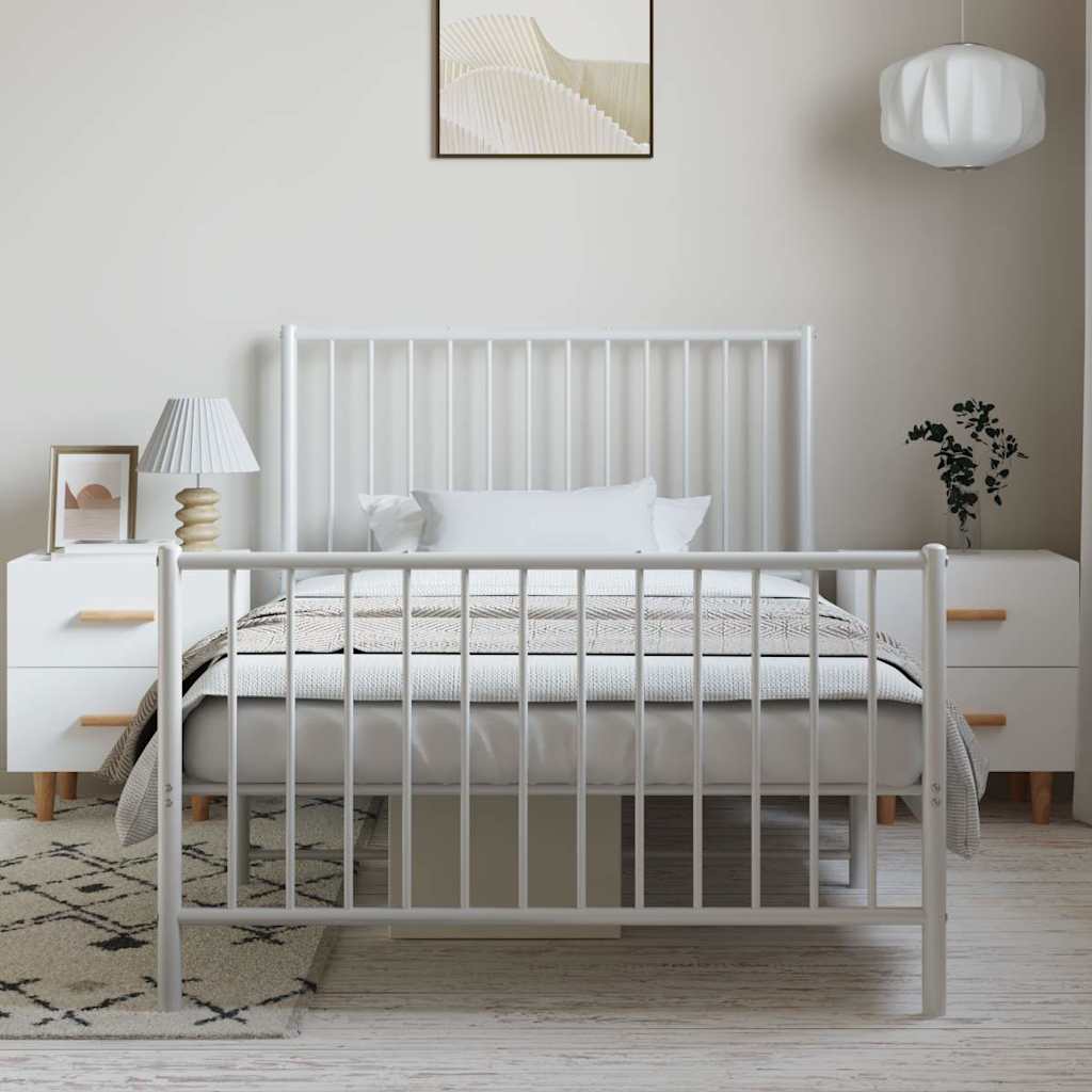 vidaXL Metal Bed Frame without Mattress with Footboard White 100x200cm