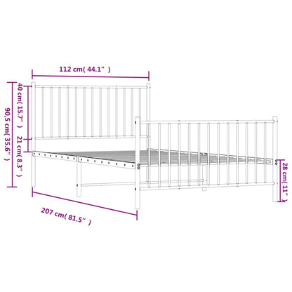 vidaXL Metal Bed Frame without Mattress with Footboard White 107x203cm