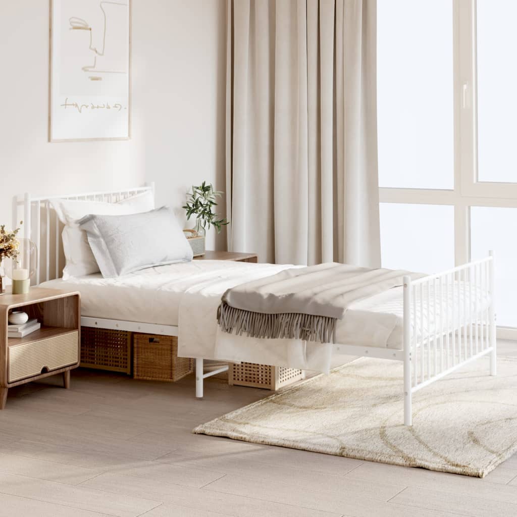 vidaXL Metal Bed Frame without Mattress with Footboard White 107x203cm