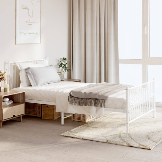vidaXL Metal Bed Frame without Mattress with Footboard White 107x203cm
