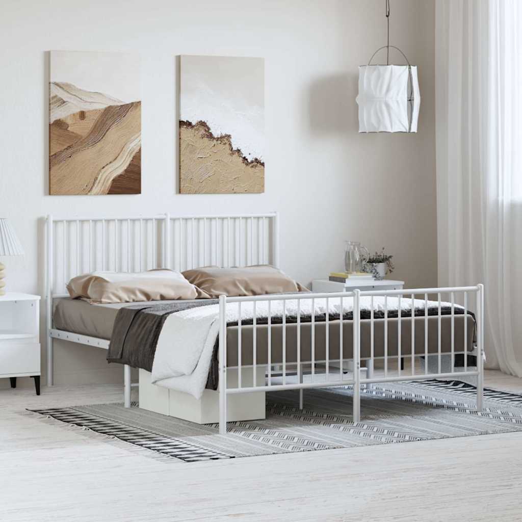 vidaXL Metal Bed Frame without Mattress with Footboard White 135x190cm