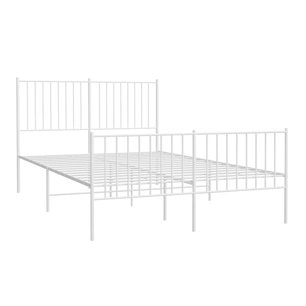 vidaXL Metal Bed Frame without Mattress with Footboard White 135x190cm
