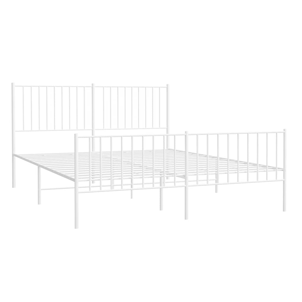 vidaXL Metal Bed Frame without Mattress with Footboard White 150x200cm