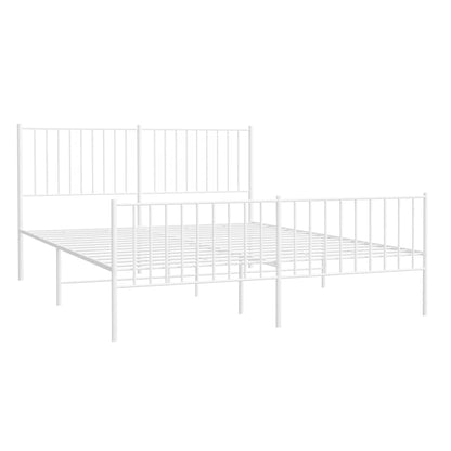 vidaXL Metal Bed Frame without Mattress with Footboard White 150x200cm