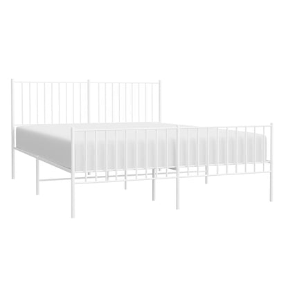 vidaXL Metal Bed Frame without Mattress with Footboard White 150x200cm