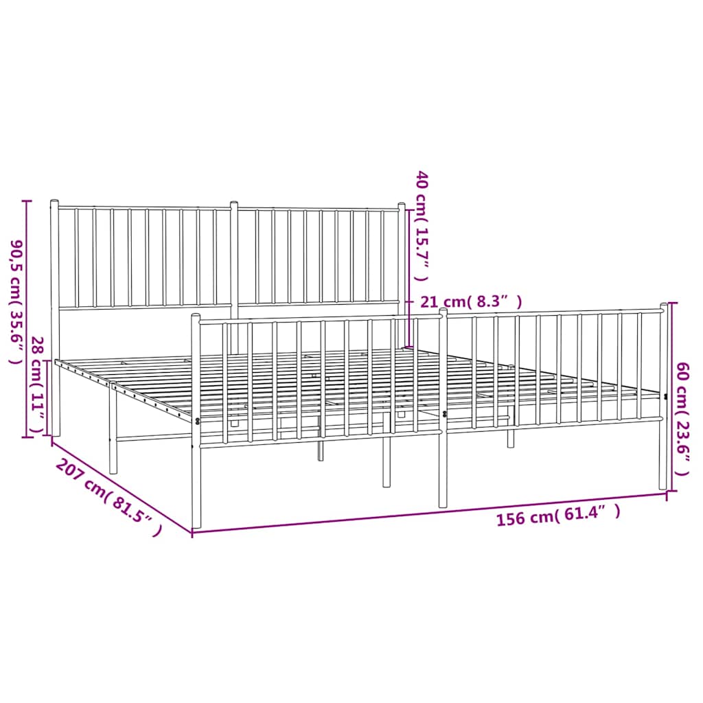 vidaXL Metal Bed Frame without Mattress with Footboard White 150x200cm