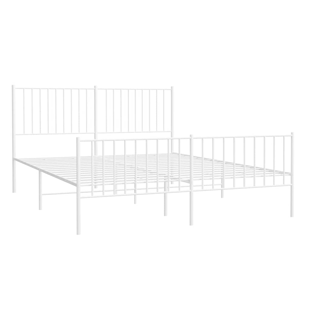 vidaXL Metal Bed Frame without Mattress with Footboard White 160x200cm
