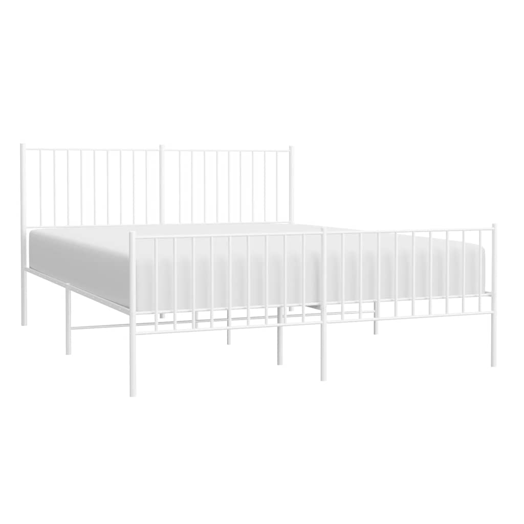 vidaXL Metal Bed Frame without Mattress with Footboard White 160x200cm