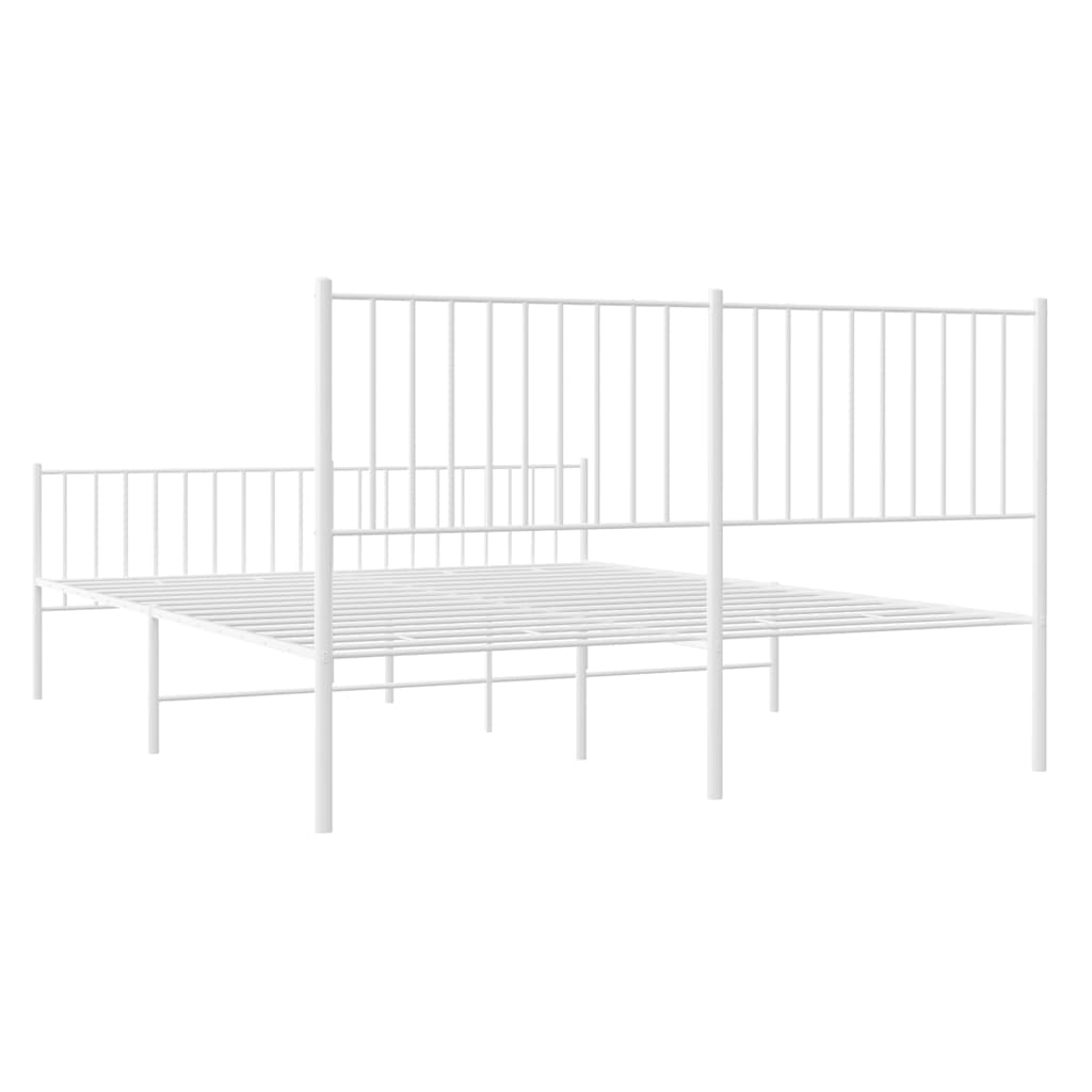 vidaXL Metal Bed Frame without Mattress with Footboard White 160x200cm