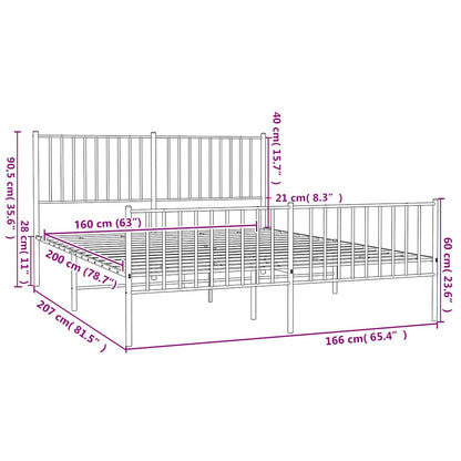 vidaXL Metal Bed Frame without Mattress with Footboard White 160x200cm