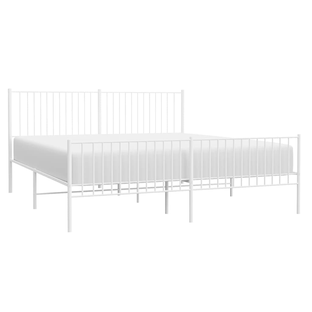 vidaXL Metal Bed Frame without Mattress with Footboard White 193x203cm