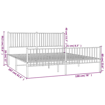vidaXL Metal Bed Frame without Mattress with Footboard White 193x203cm