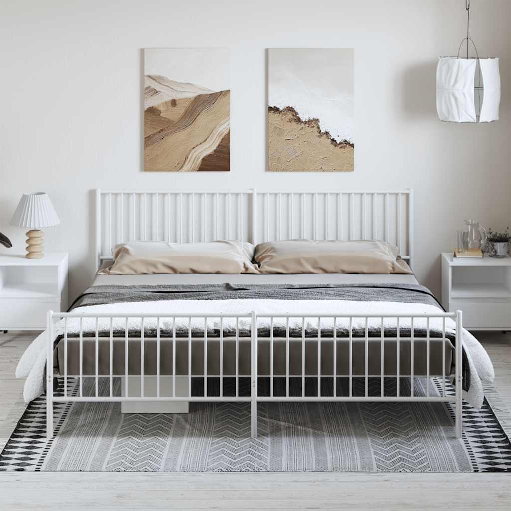 vidaXL Metal Bed Frame without Mattress with Footboard White 193x203cm