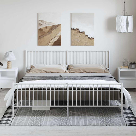 vidaXL Metal Bed Frame without Mattress with Footboard White 193x203cm